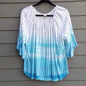 Boho Allison Daley Graded Tie Dye Turquoise/White Peasant Top Size Med